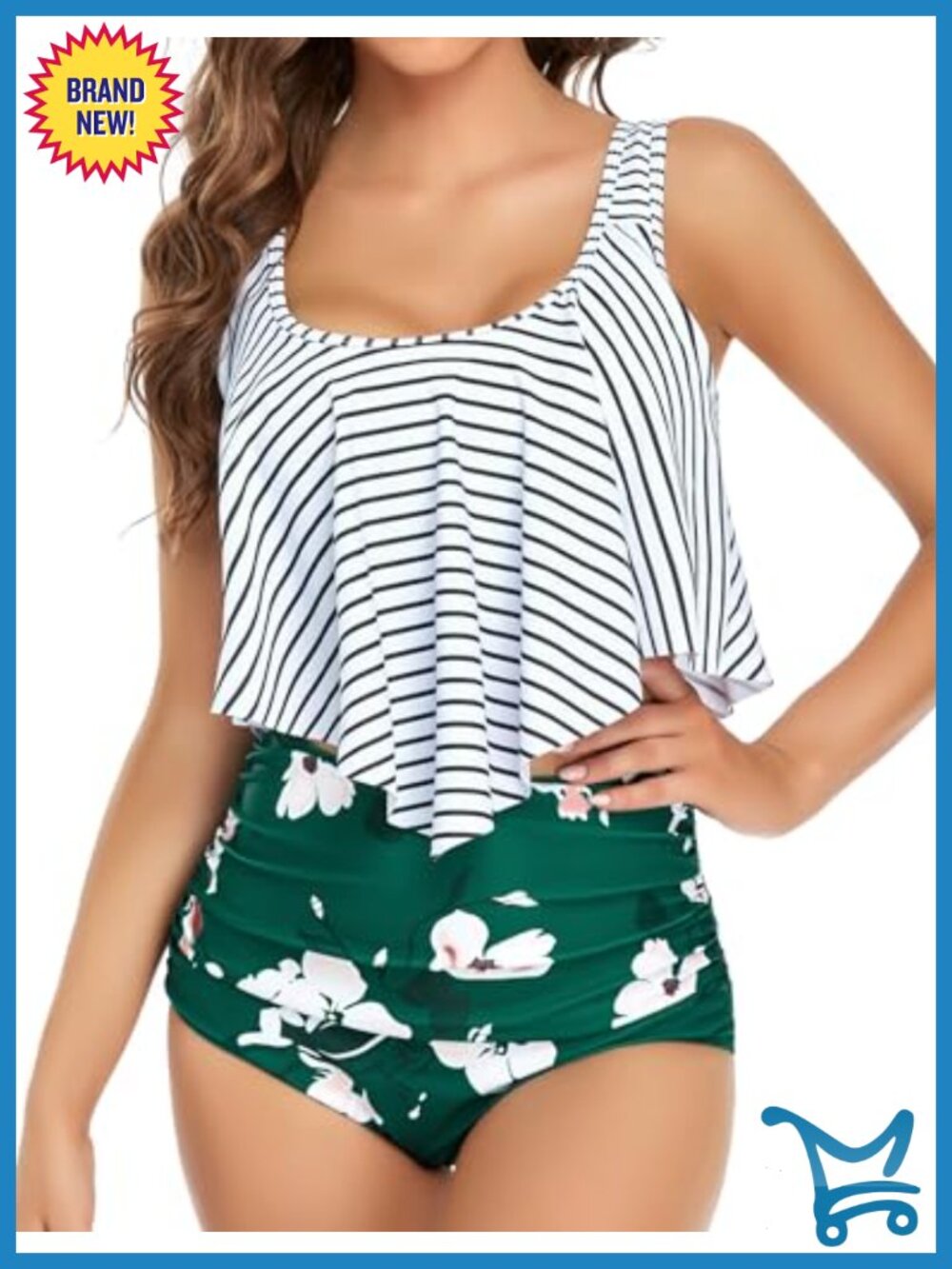 Tankini Swimsuit Ruffled High Waisted Tummy Control Beach Pool Bathing Suit